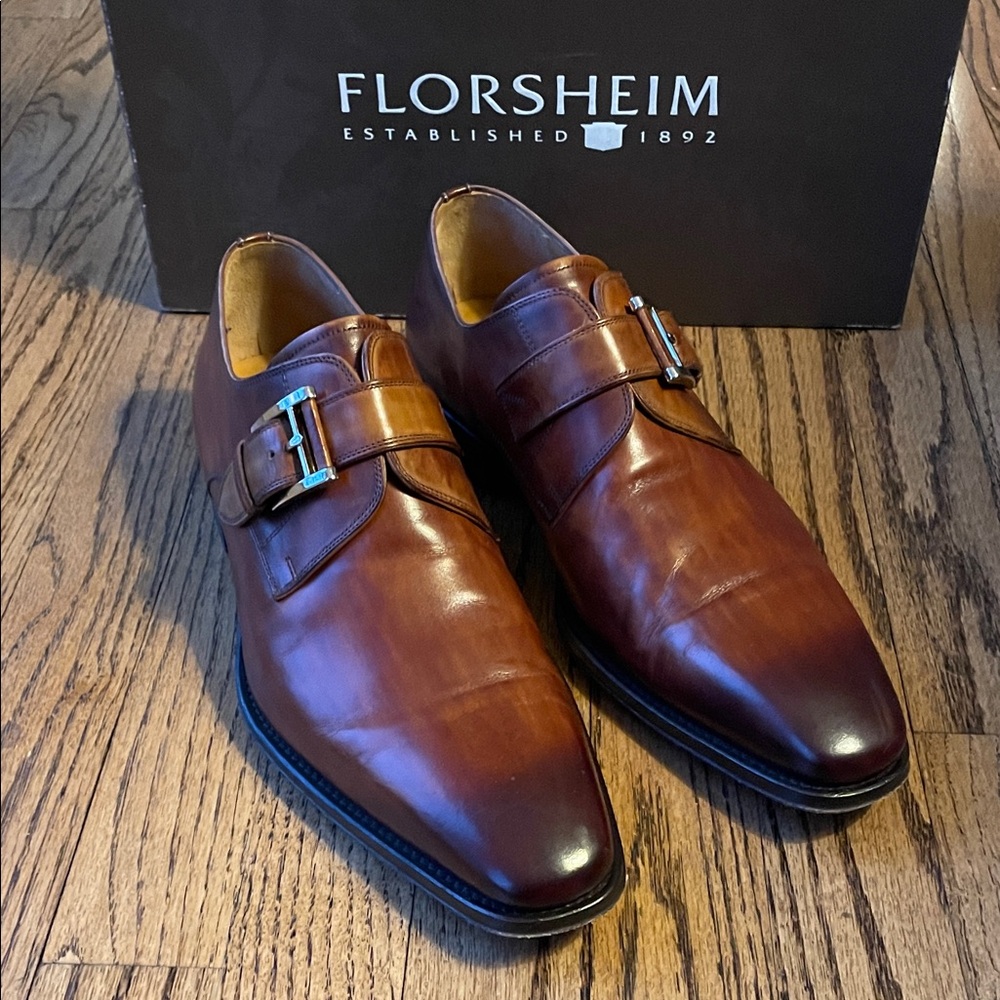 Magnanni Men's Tan Leather Monk Strap Shoes